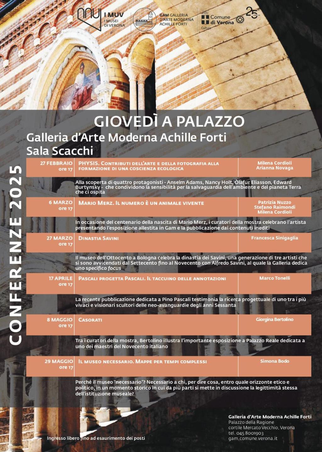 “Giovedì a Palazzo”. Le conferenze da domani alla Galleria d’Arte Moderna Achille Forti di Palazzo della Ragione a&nbsp;Verona