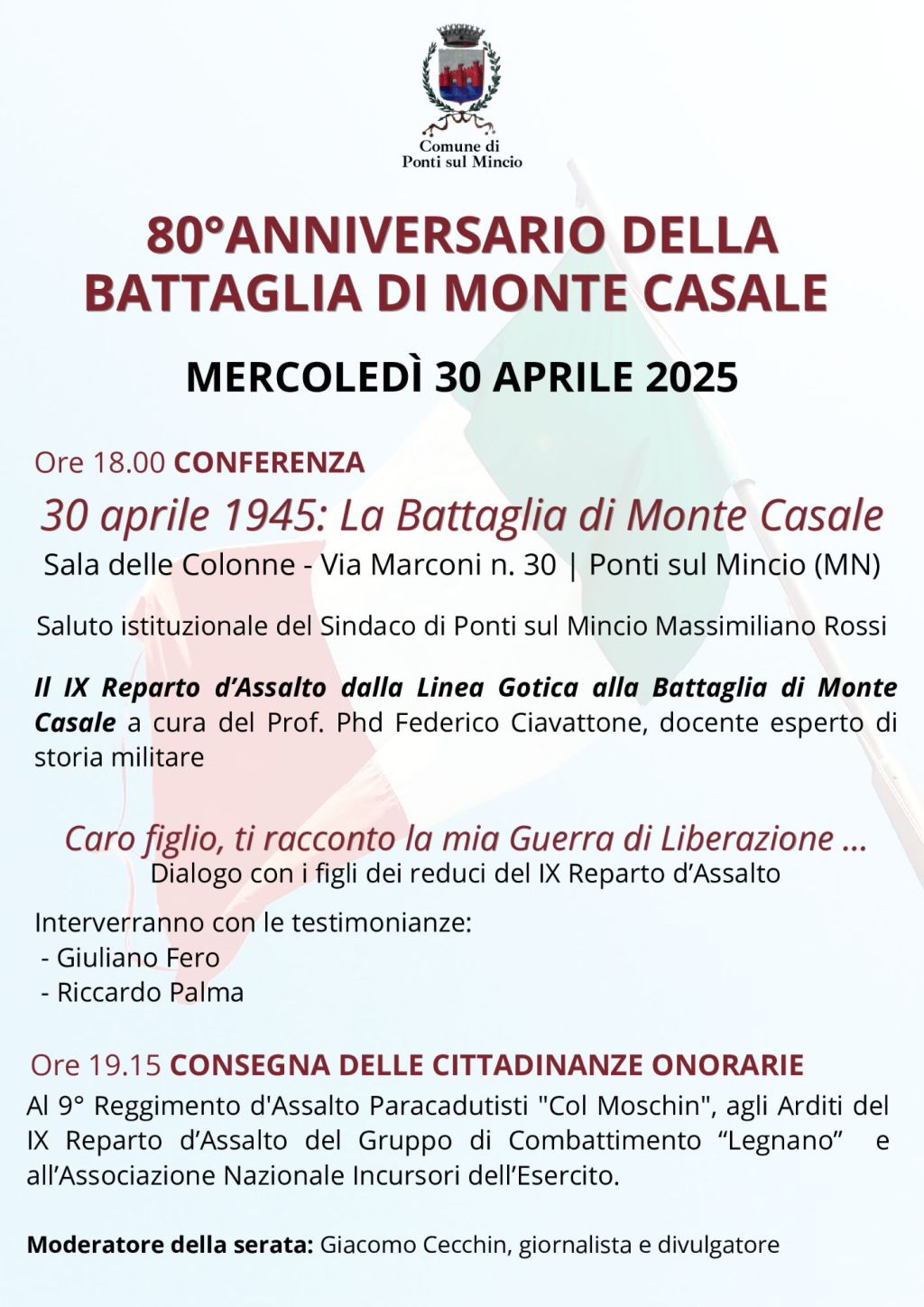 Ponti sul Mincio, il 30 aprile si celebra l’80°anniversario della sanguinosa battaglia di Monte&nbsp;Casale